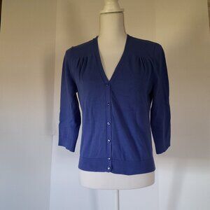 TALBOTS COMFY BLUE BUTTON-DOWN V-NECK SWEATER SIZE MEDIUM